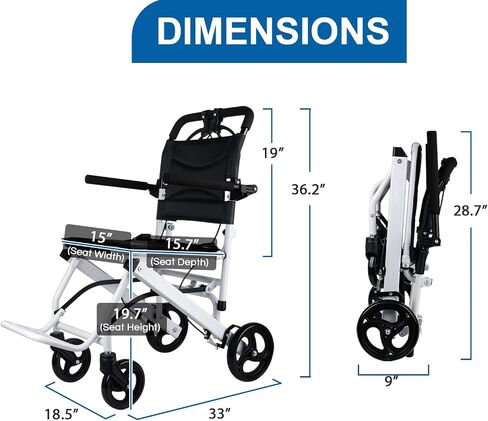 Broobey Lightweight Folding Transport Wheelchairs for Adults and Seniors, Transport Travel Chair Weight Only 16lbs Support 220Lbs in Saudi Arabia
