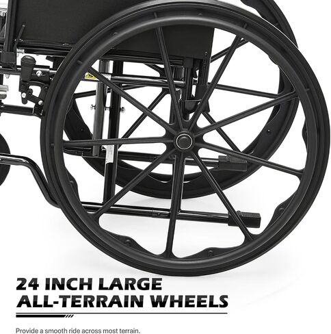 monicare Foldable Wheel Chair with Flip Back Armrests, 24" Large All Terrain Wheel, Folding Swing-Away Footrest 18 inch Wide Seat Wheelchair for Storage and Travel, 300lb Capacity, Black in Saudi Arabia