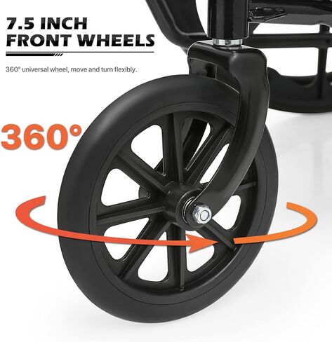 monicare Foldable Wheel Chair with Flip Back Armrests, 24" Large All Terrain Wheel, Folding Swing-Away Footrest 18 inch Wide Seat Wheelchair for Storage and Travel, 300lb Capacity, Black in Saudi Arabia