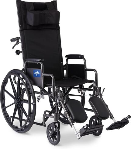 Medline Reclining Wheelchair, Desk-Length Arms and Elevating Leg Rests, 16" x 18" Seat (W x D), Black in Kuwait