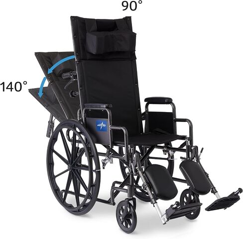 Medline Reclining Wheelchair, Desk-Length Arms and Elevating Leg Rests, 16" x 18" Seat (W x D), Black in Kuwait