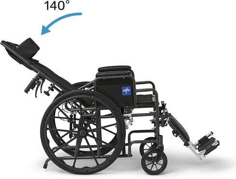 Medline Reclining Wheelchair, Desk-Length Arms and Elevating Leg Rests, 16" x 18" Seat (W x D), Black in Kuwait