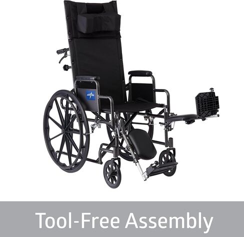 Medline Reclining Wheelchair, Desk-Length Arms and Elevating Leg Rests, 16" x 18" Seat (W x D), Black in Kuwait
