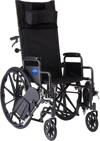 Medline Reclining Wheelchair, Desk-Length Arms and Elevating Leg Rests, 16" x 18" Seat (W x D), Black in Kuwait