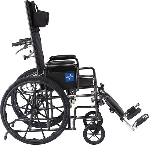 Medline Reclining Wheelchair, Desk-Length Arms and Elevating Leg Rests, 16" x 18" Seat (W x D), Black in Kuwait