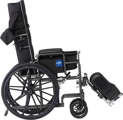 Medline Reclining Wheelchair, Desk-Length Arms and Elevating Leg Rests, 16" x 18" Seat (W x D), Black in Kuwait