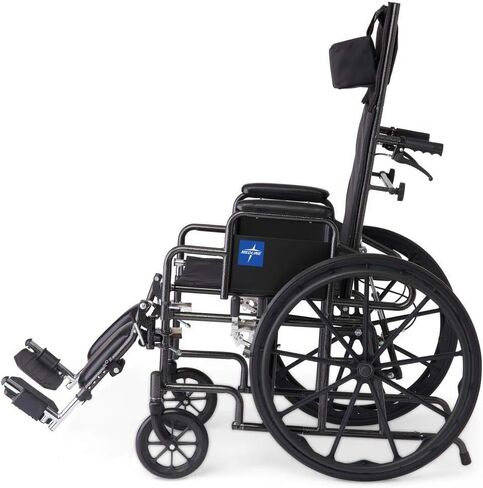 Medline Reclining Wheelchair, Desk-Length Arms and Elevating Leg Rests, 16" x 18" Seat (W x D), Black in Kuwait