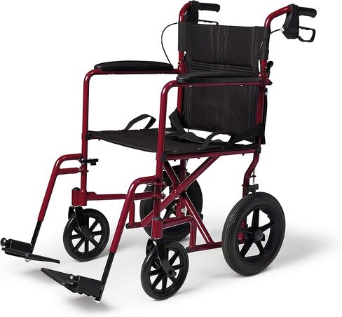 Medline Lightweight Foldable Transport Wheelchair with Handbrakes and 12-Inch Wheels, Blue Frame, Black Upholstery in Saudi Arabia