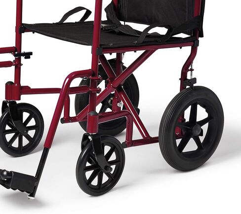 Medline Lightweight Foldable Transport Wheelchair with Handbrakes and 12-Inch Wheels, Blue Frame, Black Upholstery in Saudi Arabia