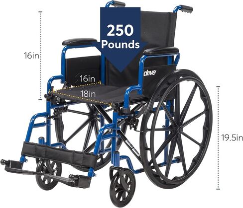Drive Medical Blue Streak Wheelchair with Flip Back Desk Arms, Elevating Leg Rests, 16 Inch Seat in Kuwait
