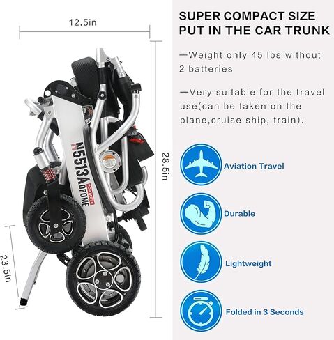 Intelligent Lightweight Foldable Electric Wheelchairs, Compact Power Wheelchair, Portable Folding Carry Wheelchair, Durable Wheelchairs in Saudi Arabia