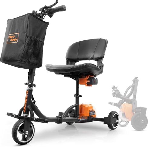 SuperHandy 3 Wheel Folding Mobility Scooter - Electric Powered, Lightest Available, Airline Friendly - Long Range Travel w/ 2 Detachable 48V Lithium-ion Batteries and Charger in Saudi Arabia