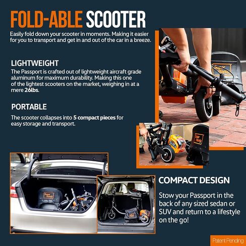 SuperHandy 3 Wheel Folding Mobility Scooter - Electric Powered, Lightest Available, Airline Friendly - Long Range Travel w/ 2 Detachable 48V Lithium-ion Batteries and Charger in Saudi Arabia