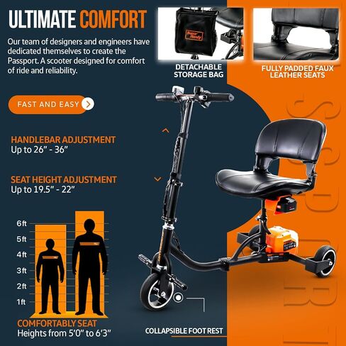 SuperHandy 3 Wheel Folding Mobility Scooter - Electric Powered, Lightest Available, Airline Friendly - Long Range Travel w/ 2 Detachable 48V Lithium-ion Batteries and Charger in Saudi Arabia