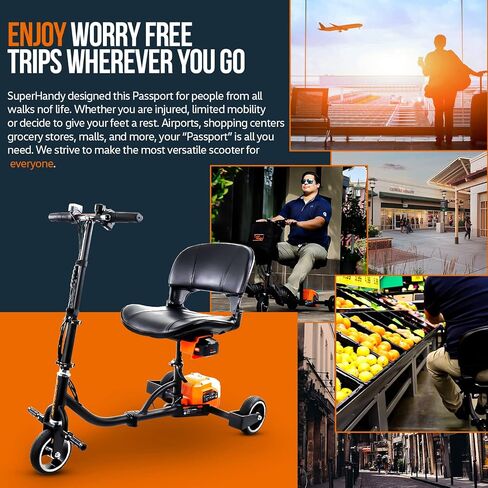 SuperHandy 3 Wheel Folding Mobility Scooter - Electric Powered, Lightest Available, Airline Friendly - Long Range Travel w/ 2 Detachable 48V Lithium-ion Batteries and Charger in Saudi Arabia