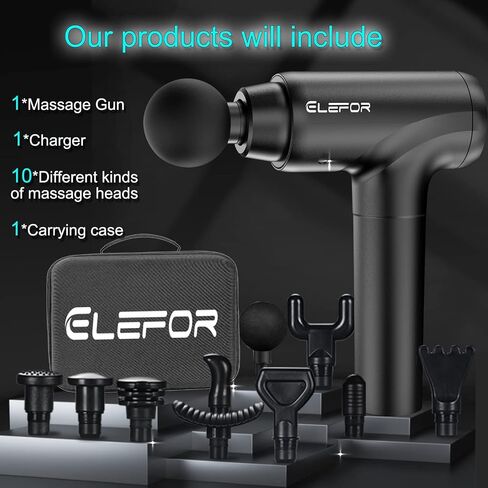 Massage Gun Deep Tissue,Percussion Back Massager Gun for Athletes Muscle Massage Gun for Pain Relief with 10 Massage Heads & 20 Speeds (Matte Black) in Saudi Arabia