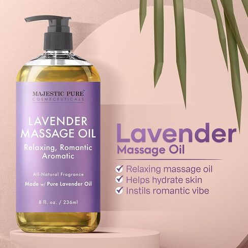 MAJESTIC PURE Lavender Massage Oil for Men and Women - Great for Calming, Soothing and to Relax - Blend of Natural Oils for Therapeutic Massaging and Aromatherapy - 8 fl oz. in Saudi Arabia