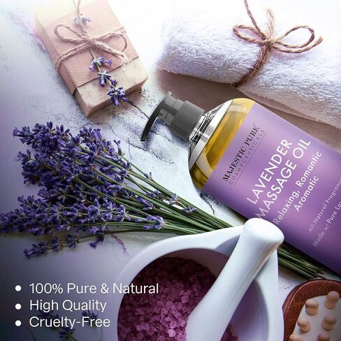 MAJESTIC PURE Lavender Massage Oil for Men and Women - Great for Calming, Soothing and to Relax - Blend of Natural Oils for Therapeutic Massaging and Aromatherapy - 8 fl oz. in Saudi Arabia