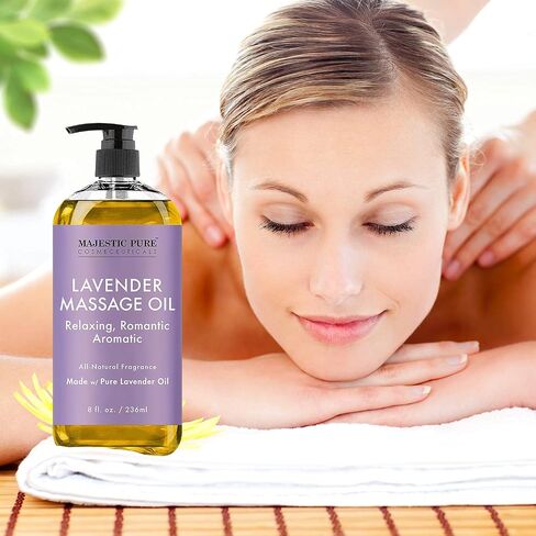 MAJESTIC PURE Lavender Massage Oil for Men and Women - Great for Calming, Soothing and to Relax - Blend of Natural Oils for Therapeutic Massaging and Aromatherapy - 8 fl oz. in Saudi Arabia