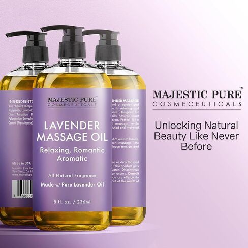 MAJESTIC PURE Lavender Massage Oil for Men and Women - Great for Calming, Soothing and to Relax - Blend of Natural Oils for Therapeutic Massaging and Aromatherapy - 8 fl oz. in Saudi Arabia