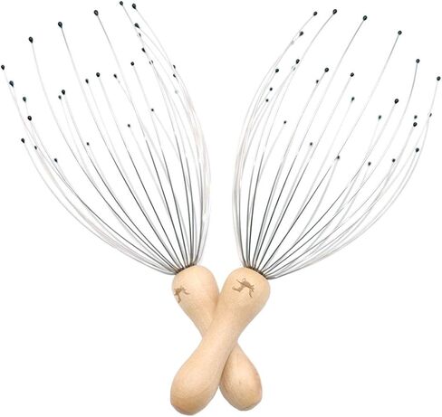 USAGA 28 Finger Head Scratcher, Head Massager, Scalp Massager Head Whisk Massager for Head Hair Body Massage and Stress Relax, Wire Massager Wood Handle (1 Pack) in Saudi Arabia