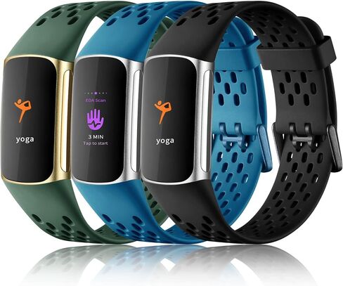 Maledan متوافق مع Fitbit Charge 5 Bands النساء والرجال - حزام رياضي قابل للتنفس، حزام معصم بديل مقاوم للماء ناعم لـ Fitbit Charge 5 متتبع اللياقة البدنية المتقدم، 3 عبوات in Saudi Arabia