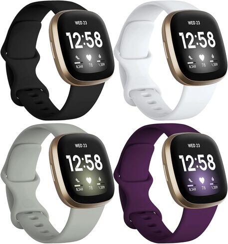 أساور Dirrelo متوافقة مع Fitbit Sense/Versa 3 / Versa 4 / Sense 2، حزام حزام رياضي ناعم من مادة TPU، سوار معصم بديل للنساء والرجال، 4 عبوات صغيرة، أسود Modena Bluegrey Pinegreen in Kuwait