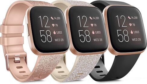 حزمة من 3 أربطة سيليكون ناعمة متوافقة مع Fitbit Versa 2 / Fitbit Versa/Fitbit Versa Lite أربطة رياضية قابلة للتعديل للنساء والرجال الصغار والكبير (أسود + أزرق + رمادي، صغير) in Kuwait