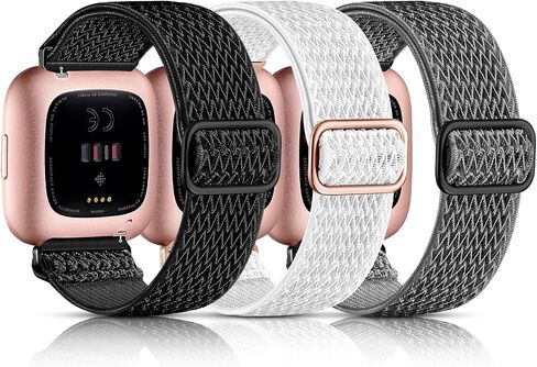 مجموعة Maledan مكونة من 3 حلقات منفردة قابلة للتمدد متوافقة مع سوار Fitbit Versa 2 للنساء والرجال، سوار ساعة بديل رياضي من النايلون الناعم Versa 2 لساعة Fitbit Versa 2/Versa Lite، أسود/أخضر/رمادي in Kuwait