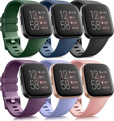 6 Pack Sport Bands Compatible with Fitbit Versa 2 / Fitbit Versa / Versa Lite / Versa SE, Classic Soft Silicone Replacement Wristbands (Small, Starlight/Milk Tea/Smoke Violet/Sand Pink/Baby Blue/Light in Saudi Arabia