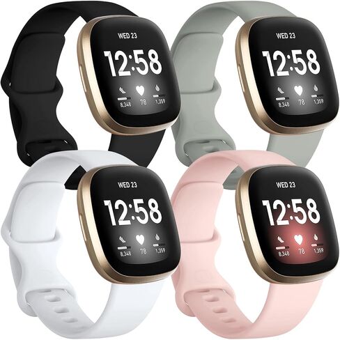Getino Compatible with Fitbit Sense 2/ Sense Bands/Versa 4/ Versa 3 Bands Women Men, Silicone Sport Accessories Band, Small Black/Gray/Pink/White in Kuwait