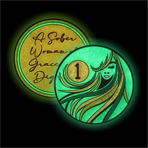 10 Year Sobriety Coin | A Sober Woman Triplate AA Chip | Glow in The Dark Anniversary Token Recovery Gift for Women in Saudi Arabia