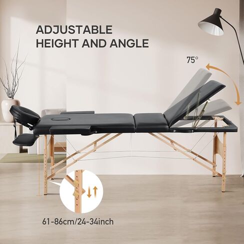 كيربودا سرير تدليك احترافي محمول قابل للطي مكون من 3 اقسام، سرير صالون سبا خشبي قابل للطي، يأتي مع حقيبة حمل وملحقات كاملة in Kuwait