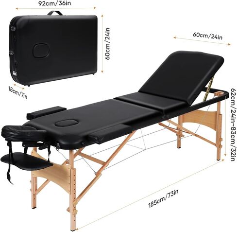 كيربودا سرير تدليك احترافي محمول قابل للطي مكون من 3 اقسام، سرير صالون سبا خشبي قابل للطي، يأتي مع حقيبة حمل وملحقات كاملة in Kuwait