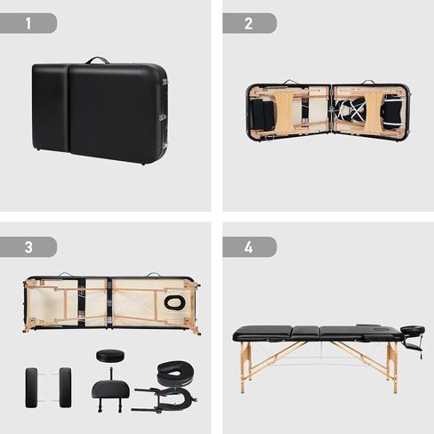 كيربودا سرير تدليك احترافي محمول قابل للطي مكون من 3 اقسام، سرير صالون سبا خشبي قابل للطي، يأتي مع حقيبة حمل وملحقات كاملة in Kuwait