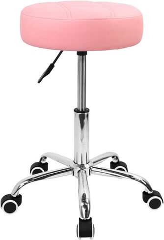 KKTONER Round Rolling Stool Chair PU Leather Height Adjustable Shop Stool Swivel Drafting Work SPA Medical Salon Stools with Wheels Office Chair Black in Kuwait