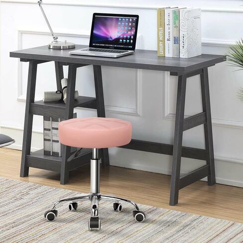 KKTONER Round Rolling Stool Chair PU Leather Height Adjustable Shop Stool Swivel Drafting Work SPA Medical Salon Stools with Wheels Office Chair Black in Kuwait
