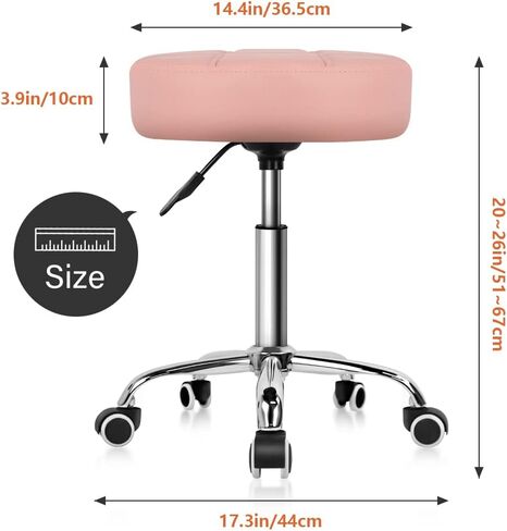 KKTONER Round Rolling Stool Chair PU Leather Height Adjustable Shop Stool Swivel Drafting Work SPA Medical Salon Stools with Wheels Office Chair Black in Kuwait
