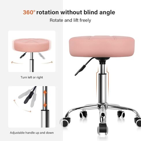 KKTONER Round Rolling Stool Chair PU Leather Height Adjustable Shop Stool Swivel Drafting Work SPA Medical Salon Stools with Wheels Office Chair Black in Kuwait