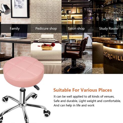 KKTONER Round Rolling Stool Chair PU Leather Height Adjustable Shop Stool Swivel Drafting Work SPA Medical Salon Stools with Wheels Office Chair Black in Kuwait