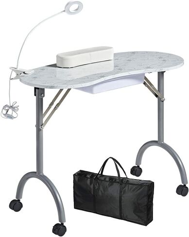Portable Manicure Table，Nail Salon Technician Desk with Large PP plastic drawer、LED-Light、Wrist rest、Carry Bag，for nail salon、beauty salon、home nails painting、tattoo，Black… in Kuwait