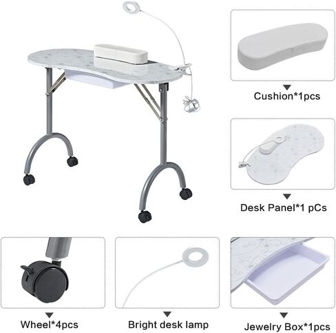 Portable Manicure Table，Nail Salon Technician Desk with Large PP plastic drawer、LED-Light、Wrist rest、Carry Bag，for nail salon、beauty salon、home nails painting、tattoo，Black… in Kuwait