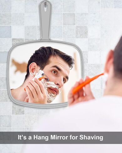 PROTECLE Large Hand Mirror, Salon Barber Hairdressing Handheld Mirror with Handle (Square Blue 10.3"x7.4") in Saudi Arabia