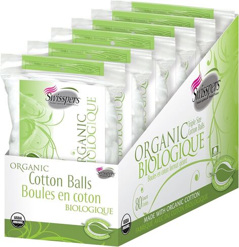 Swisspers Organic 100% Natural Organic Cotton Balls, 80-Count Bag in Saudi Arabia