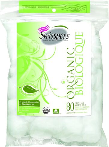 Swisspers Organic 100% Natural Organic Cotton Balls, 80-Count Bag in Saudi Arabia