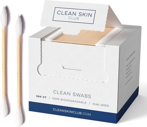 Clean Skin Club Clean Swabs | 500CT | One Pointed Tip | Biodegradable + Organic Cotton & Bamboo | Makeup & Nail Polish Touch-ups | Chlorine-Free & Hypoallergenic (500 count) in Saudi Arabia