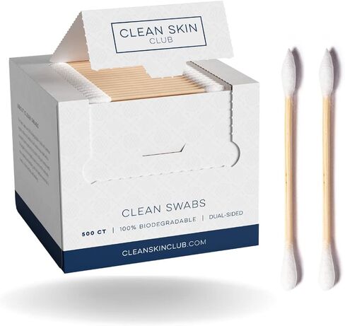 Clean Skin Club Clean Swabs | 500CT | One Pointed Tip | Biodegradable + Organic Cotton & Bamboo | Makeup & Nail Polish Touch-ups | Chlorine-Free & Hypoallergenic (500 count) in Saudi Arabia
