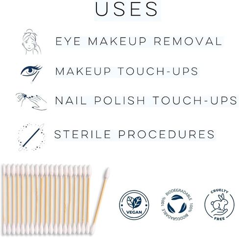 Clean Skin Club Clean Swabs | 500CT | One Pointed Tip | Biodegradable + Organic Cotton & Bamboo | Makeup & Nail Polish Touch-ups | Chlorine-Free & Hypoallergenic (500 count) in Saudi Arabia