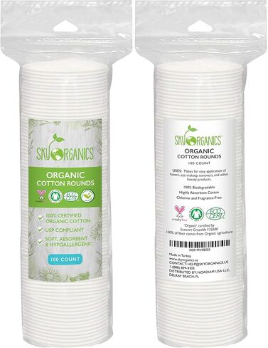 Sky Organics Organic Cotton Rounds for Sensitive Skin, 100% Pure GOTS Certified Organic for Beauty & Personal Care, 100 ct. w Ebook in Saudi Arabia