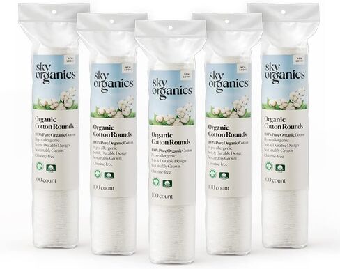 Sky Organics Organic Cotton Rounds for Sensitive Skin, 100% Pure GOTS Certified Organic for Beauty & Personal Care, 100 ct. w Ebook in Saudi Arabia